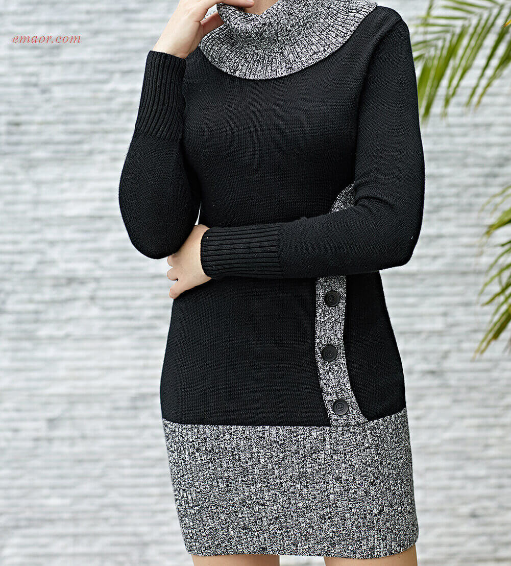 Wholesale Fashion Dresses Button Front Sweater Dress Knit Dress on Sale