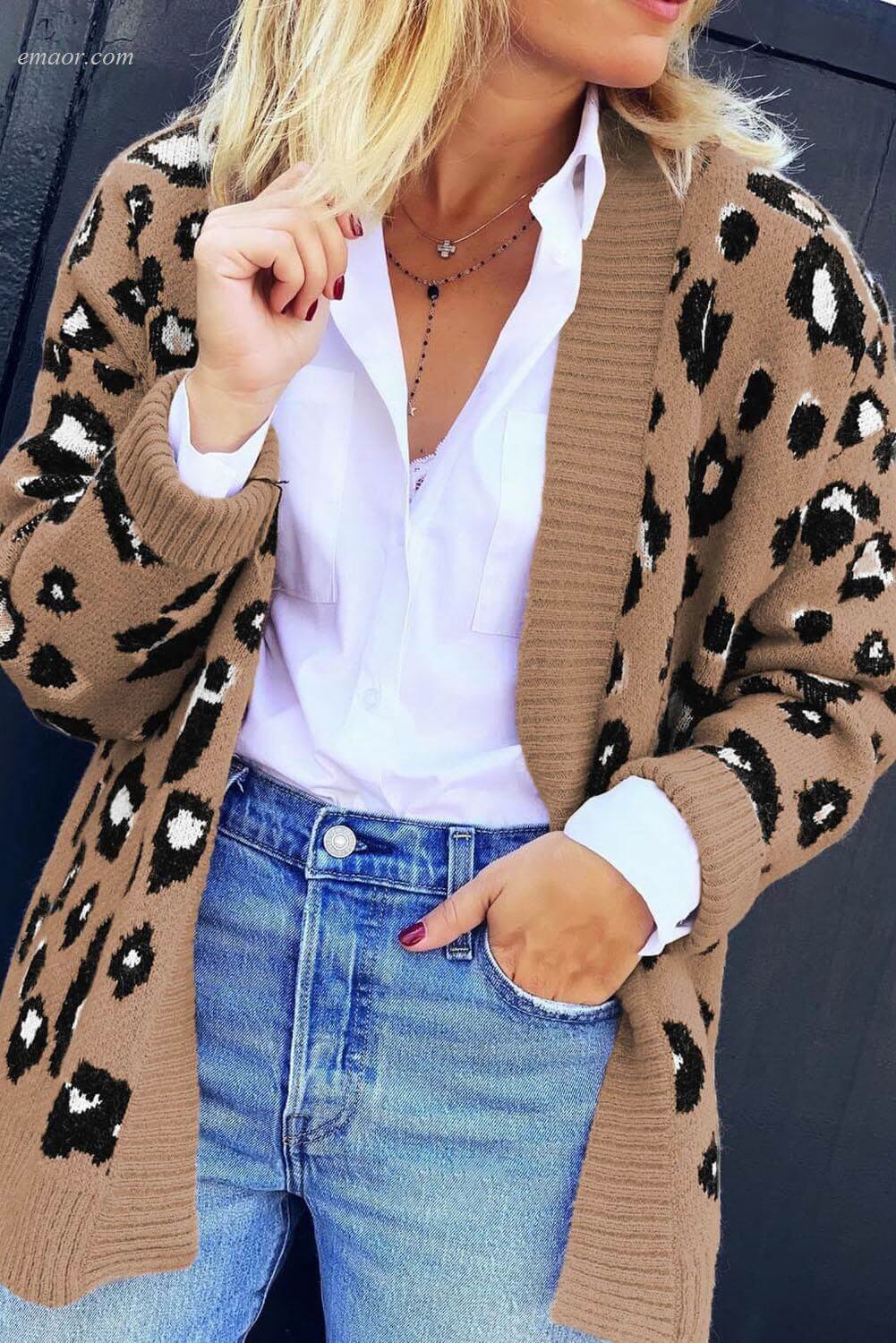  Leopard Print Knitting Cardigan Women's Outerwear Vest Fabric Suppliers