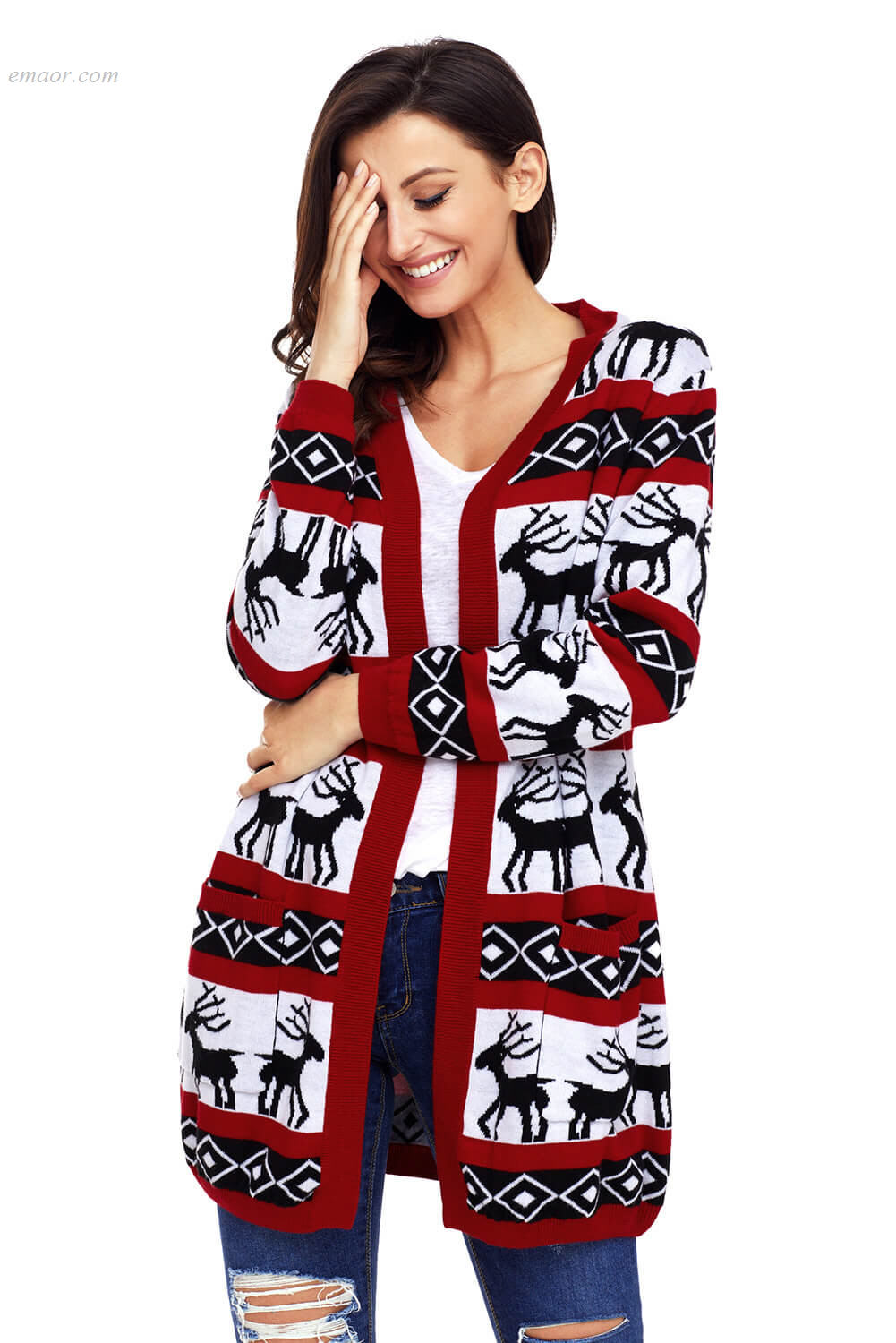 Fashionable Women’s Outerwear Reindeer Geometric Christmas Cardigan Best Selling Outerwear Cooper Designer Outerwear