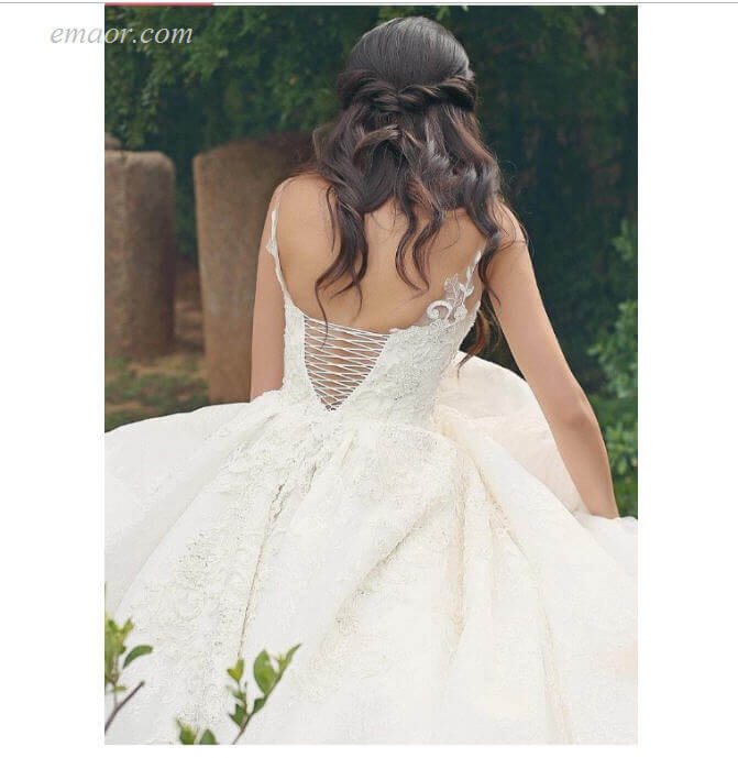 Wedding Dresses Lace V Neck Lace Up Back Bridal Plus Size Dresses
