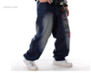 Men’s Blue Elastic Waist Jeans Men's Wear Embroidered Loose Casual Skateboard Pants Plus Size Wide Leg Jeans